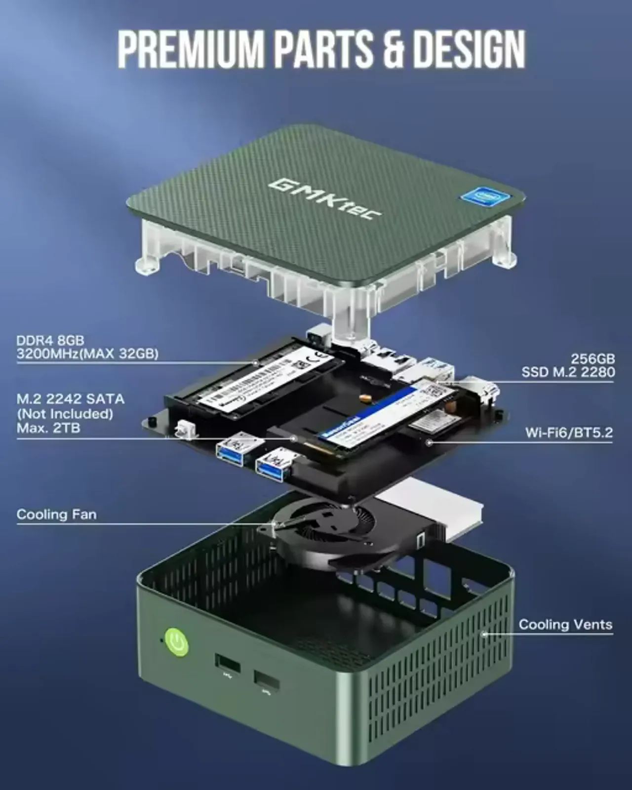 Міні ПК GMKtec NucBox G3 / Intel N150 / RAM 16GB / SSD 512GB / 2 x HDMI / 1 x LAN / Wi-Fi 6 / Bluetooth 5.2 / Windows 11 Pro / Сірий, фото №3 Міні ПК GMKtec NucBox G3 / Intel N150 / RAM 16GB / SSD 512GB / 2 x HDMI / 1 x LAN / Wi-Fi 6 / Bluetooth 5.2 / Windows 11 Pro / Сірий, фото №3