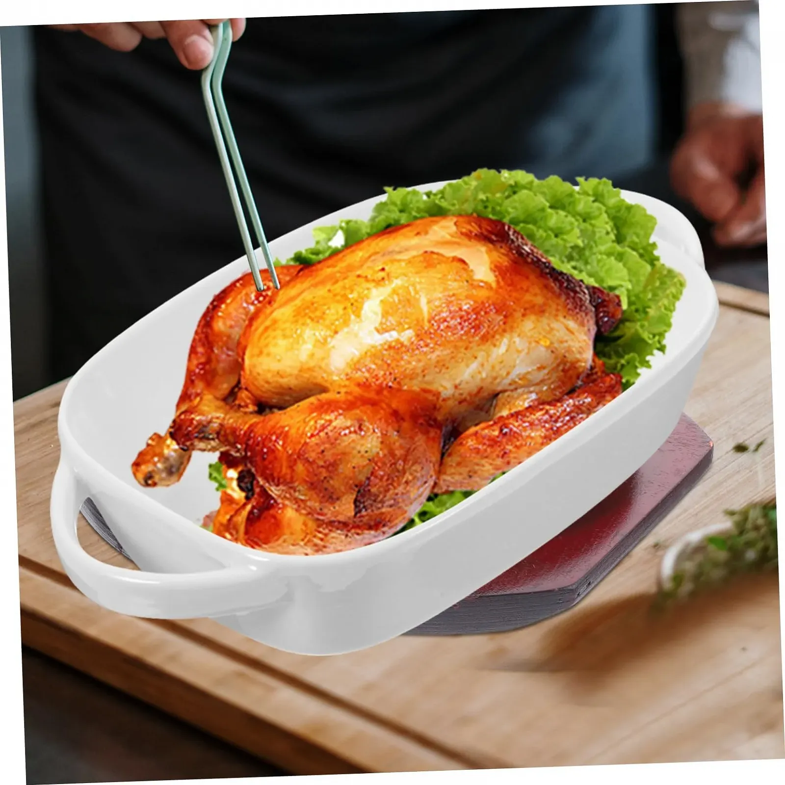 Форма для запікання VICASKY керамічна прямокутна з подвійними ручками жаростійка, фото №3 Форма для запікання VICASKY керамічна прямокутна з подвійними ручками жаростійка, фото №3