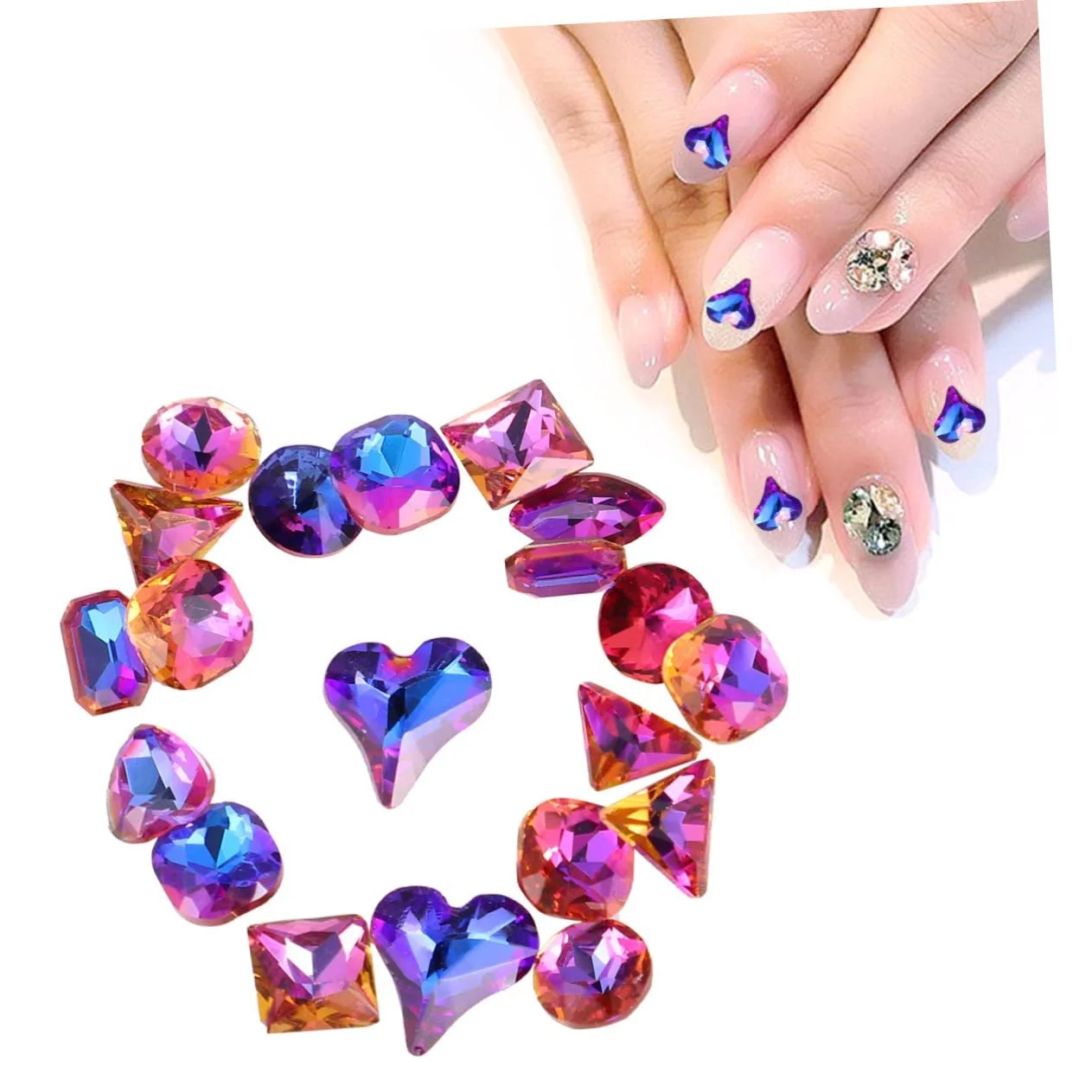 Наклейки скляні WOONEKY 20 шт. Аксесуари для самоклеючі декорації для творчого нейл-арту для жінок та дівчат, випадкові дизайни, фото №6