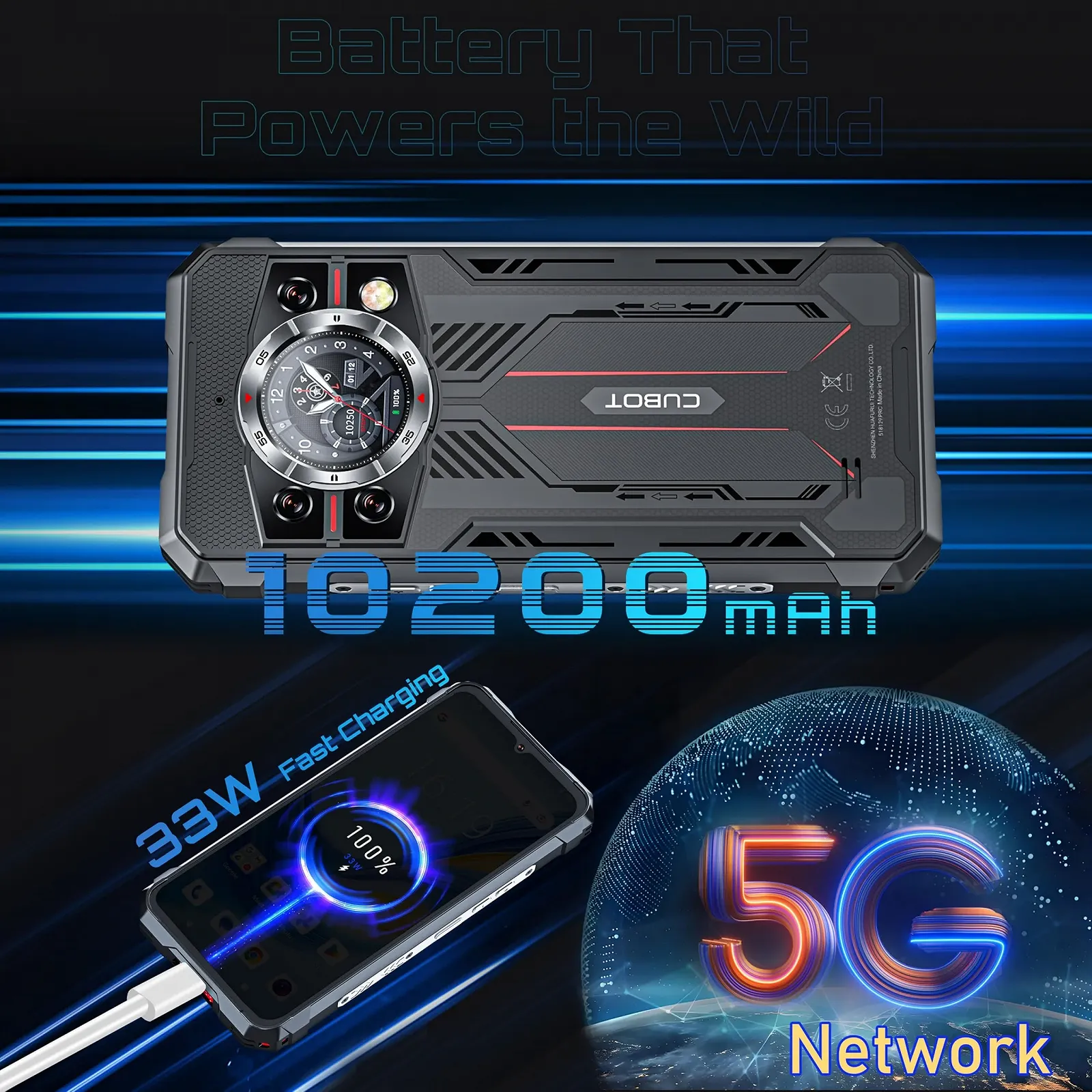 Смартфон CUBOT Kingkong 11 5G 6.72 дюйма FHD+ 120Hz 16GB 256GB 108MP 10200mAh Black, фото №3