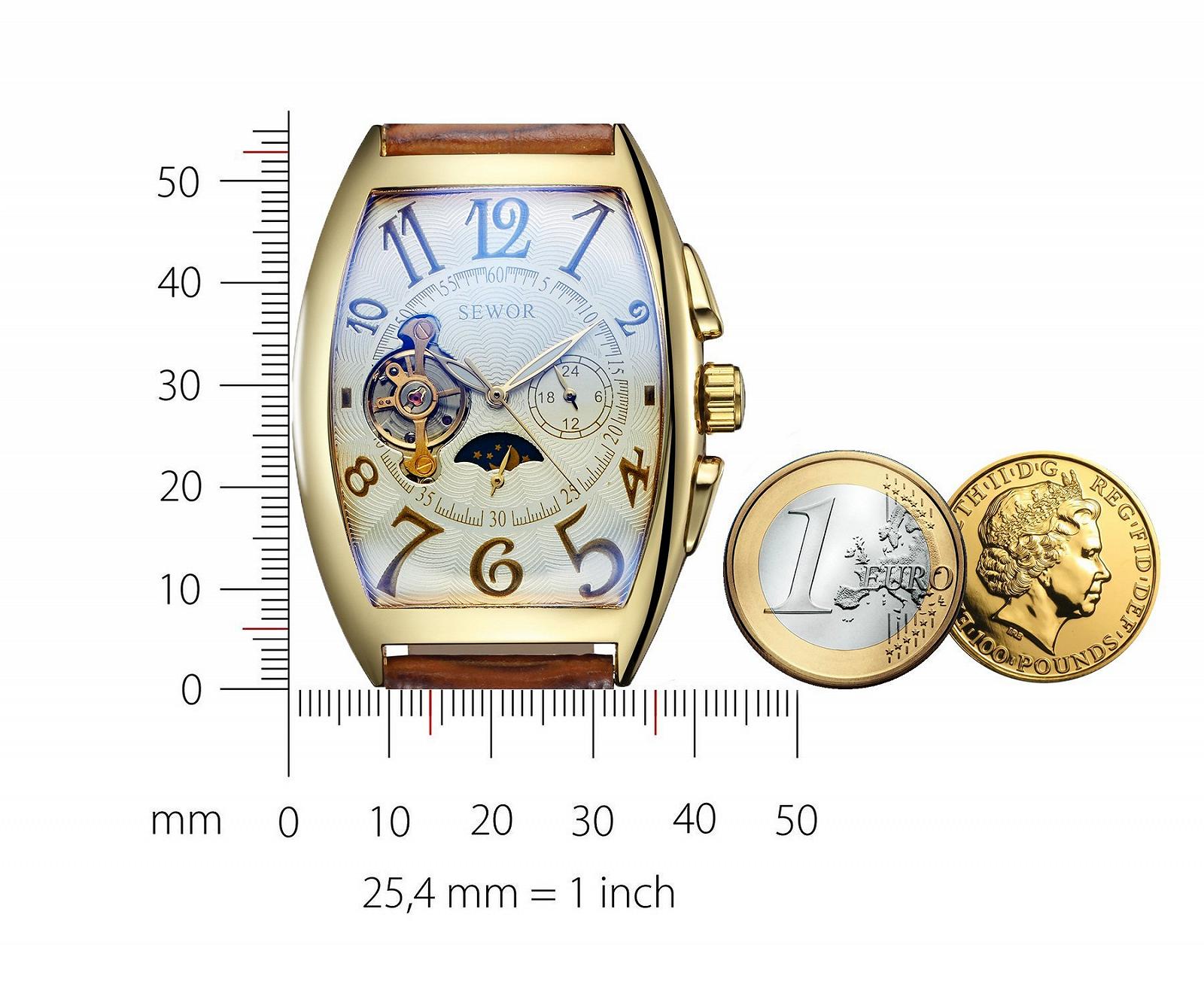 Часы SEWOR Luxury Tourbillon Moon Phase Automatic Mechanical для мужчин Кожаный ремешок Синий, фото №4