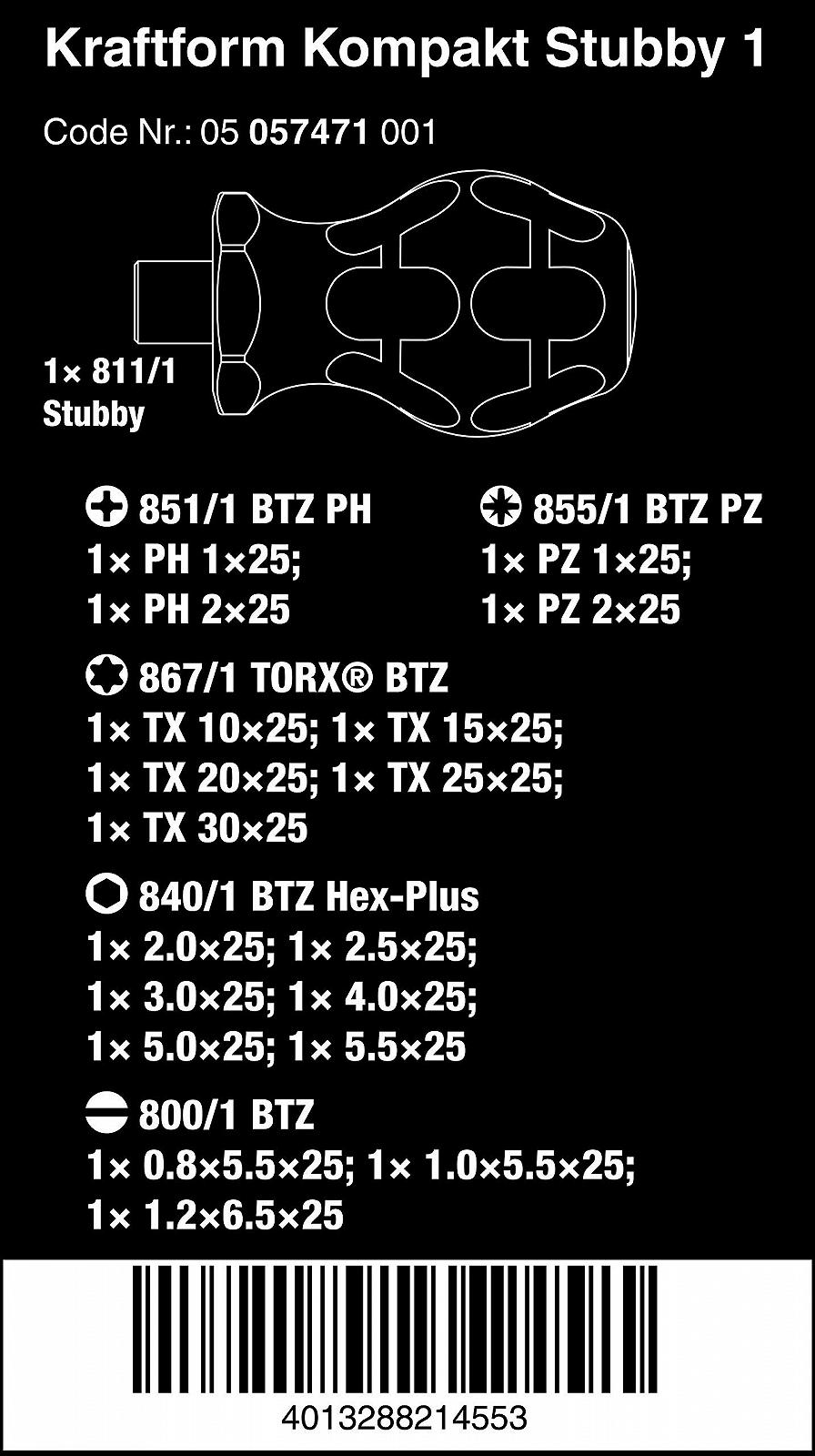 Набір Викруток Wera Kraftform Compact Stubby 1 19 шт. 05057471001, фото №2