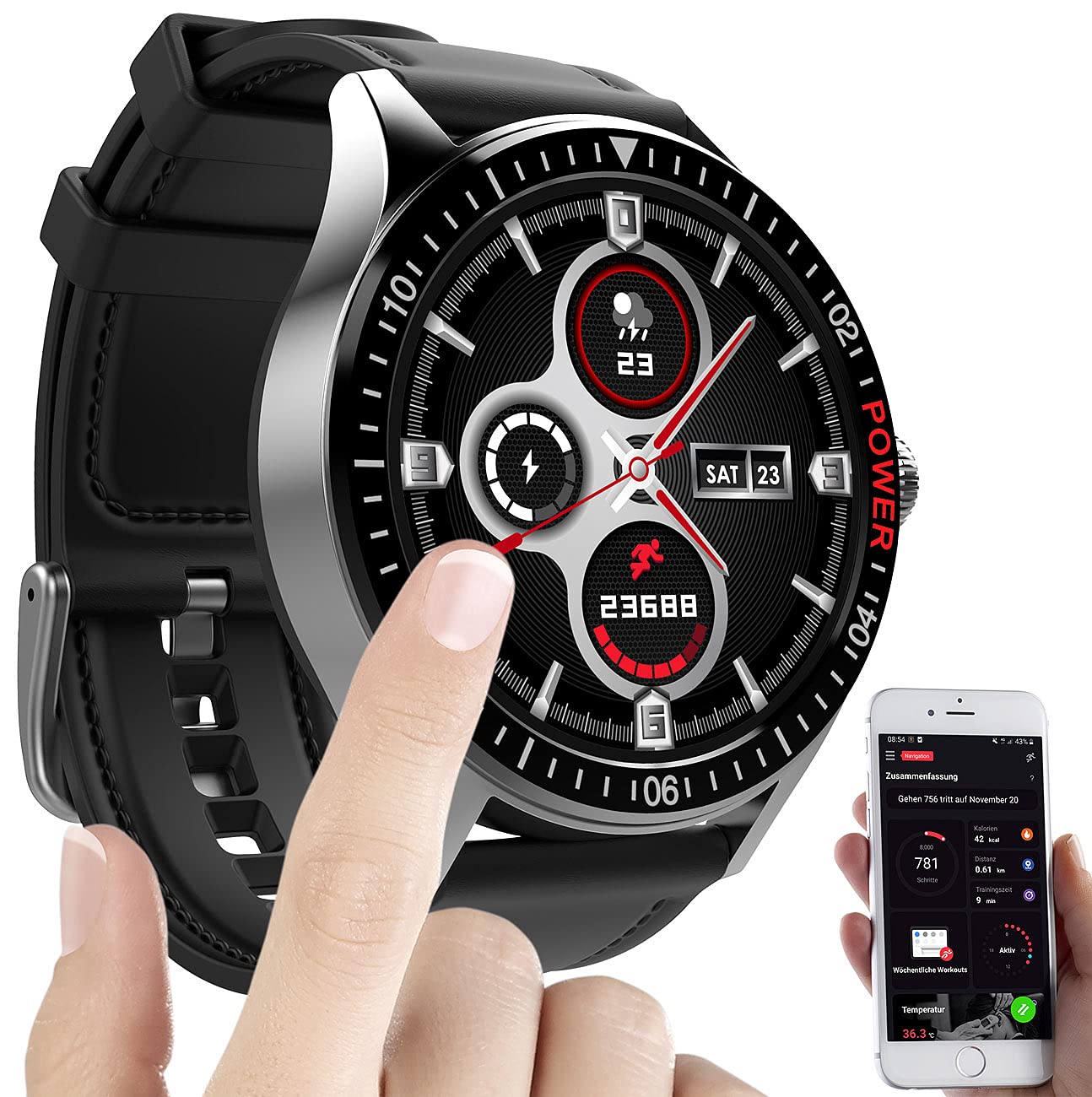 Смарт-часы St. Leonhard IP68 c Always-On дисплеем, Bluetooth и приложением, фото №4