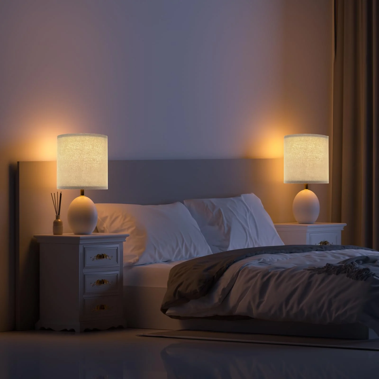 Настольная лампа Dawnwake Комплект из 2 шт. Керамическая 44 см E26 Белая, фото №6