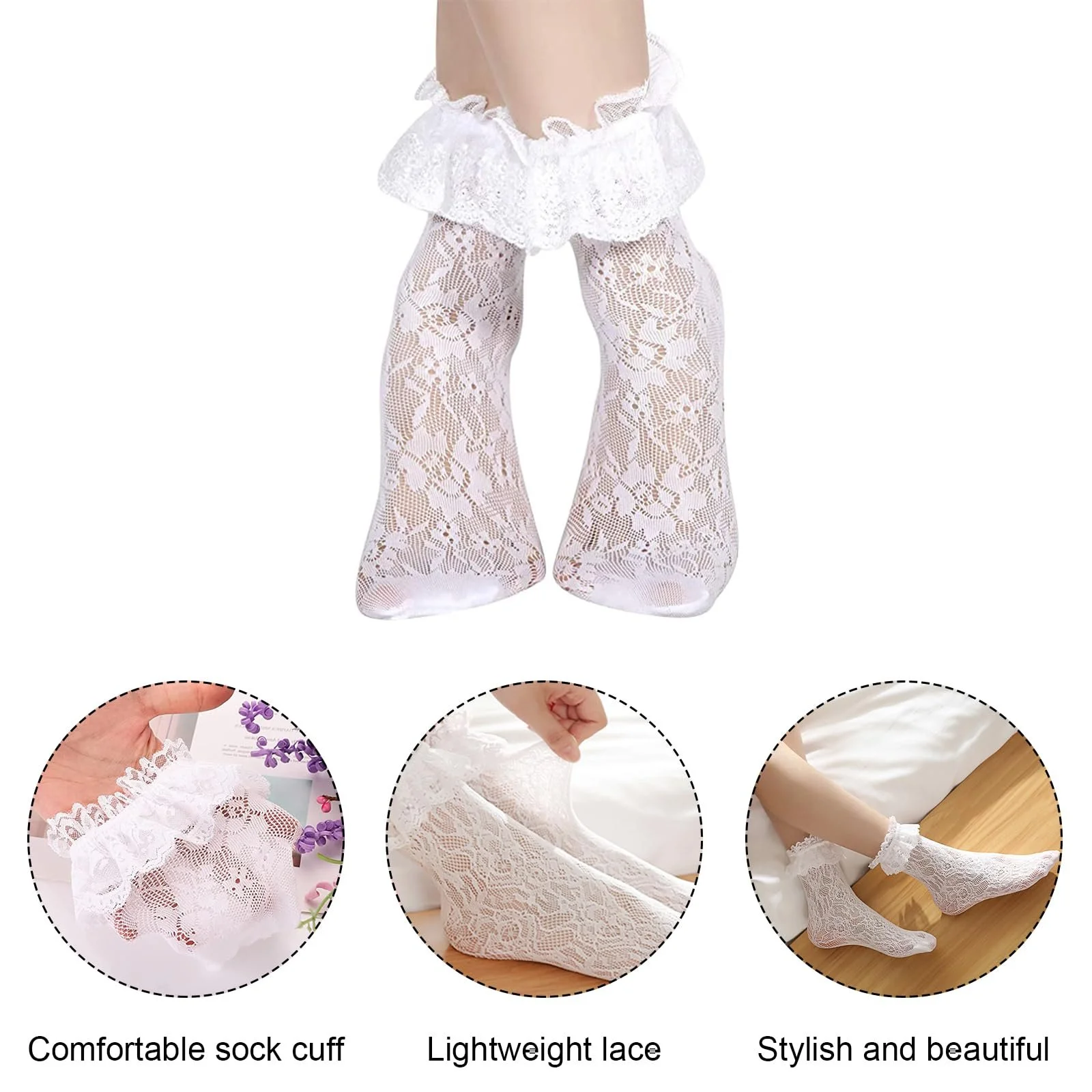 Сітчасті короткі шкарпетки - 3 пари жіночих шкарпеток з мереживом, фото №3