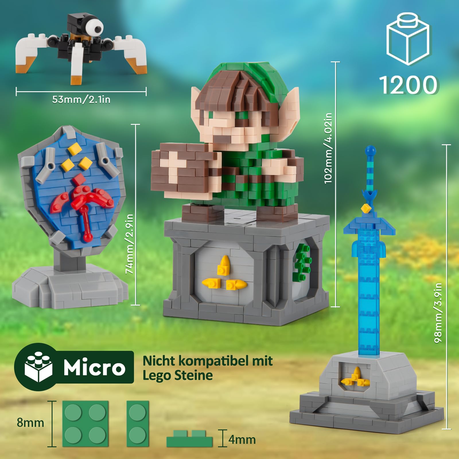 Набор Finger Rock Micro Building Blocks Kit 4 in 1 BOTW Master Sword and Hylian Shield Model Pack of 1200, фото №2