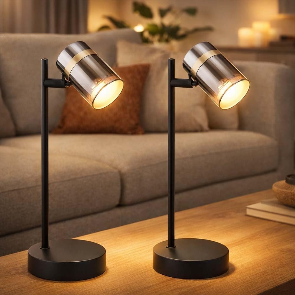 Настольная лампа комплект 2 шт. стеклянная металлическая поворотная цоколь GU10 13,2 x 12 x 35 см Чорная, фото №2