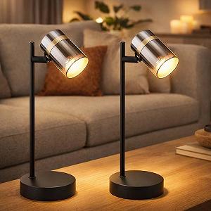 Настольная лампа комплект 2 шт. стеклянная металлическая поворотная цоколь GU10 13,2 x 12 x 35 см Чорная synthetic.ua - Фото 1