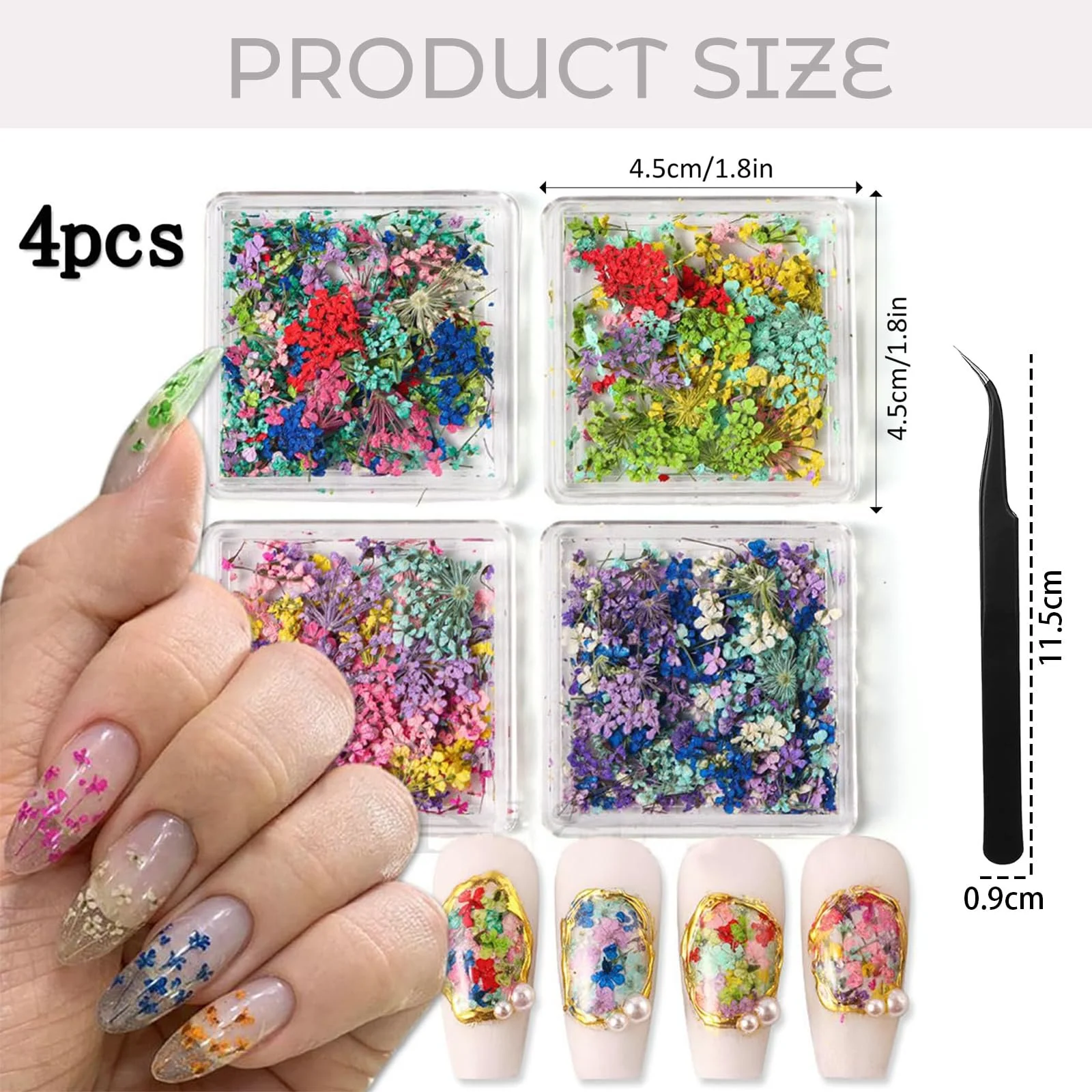 Набір сухоцвітів для нігтів 4 Box 3D Mini Mix Petals Natural Flower DIY, фото №2