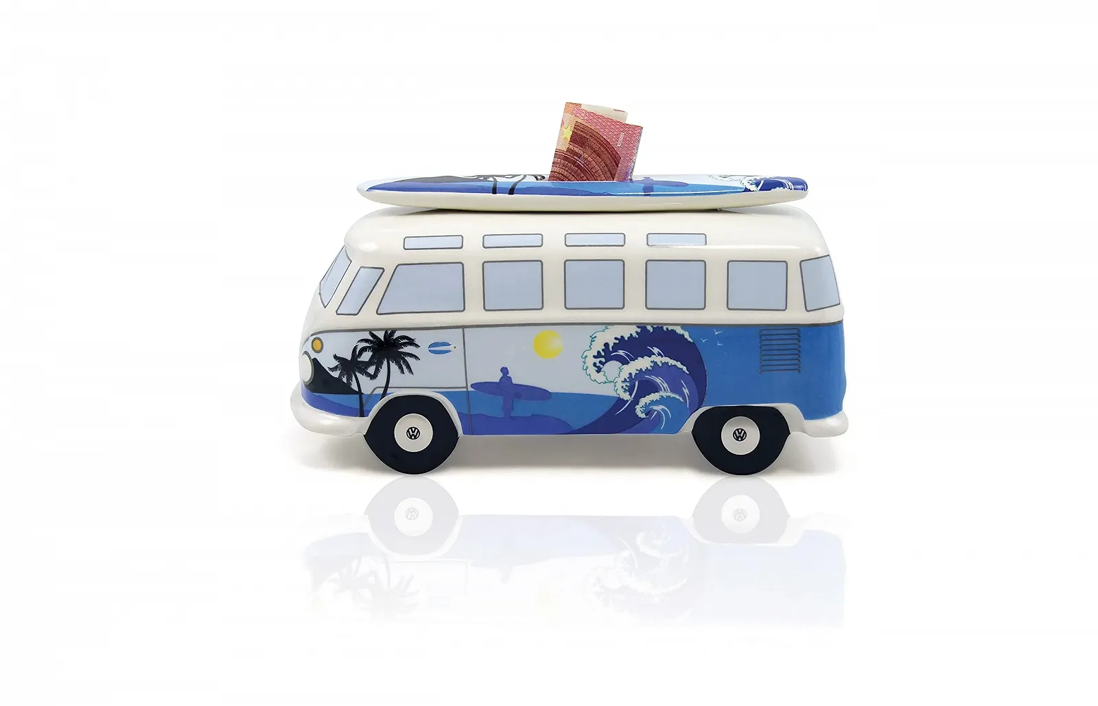 Скарбничка BRISA VW Collection Volkswagen T1 Bulli Bus Samba з дошкою для серфінгу 1:18 Surf/Blue, фото №3