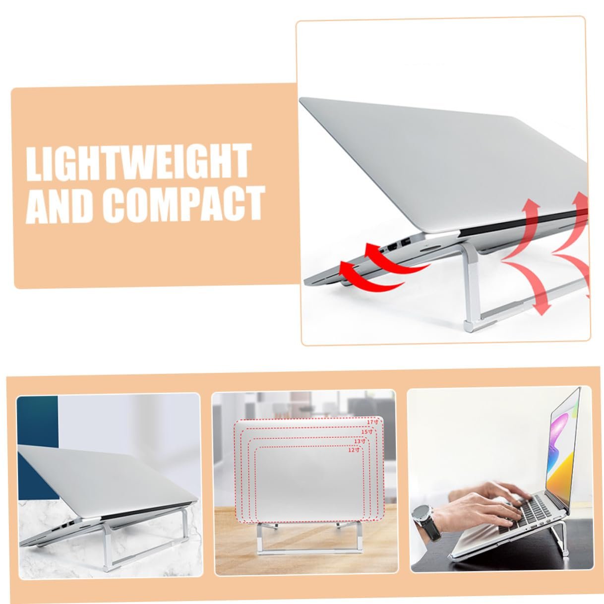 Підставка для ноутбука Tofficu складана алюмінієвий сплав портативна для столу срібляста, фото №4