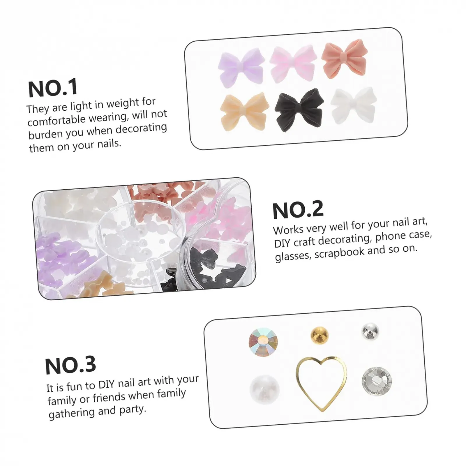 Набор бусин 3D Набор бусин для ногтей 2 коробки с цветными бусинами и стразами для ногтей Идеальное украшение для творческого дизайна ногтей Аксессуары для ногтей для профессионального и DIY бисера для ногтей, фото №5