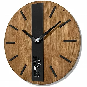 Настенные часы FLEXISTYLE Modern Oak Black Round 30 см - Фото 1