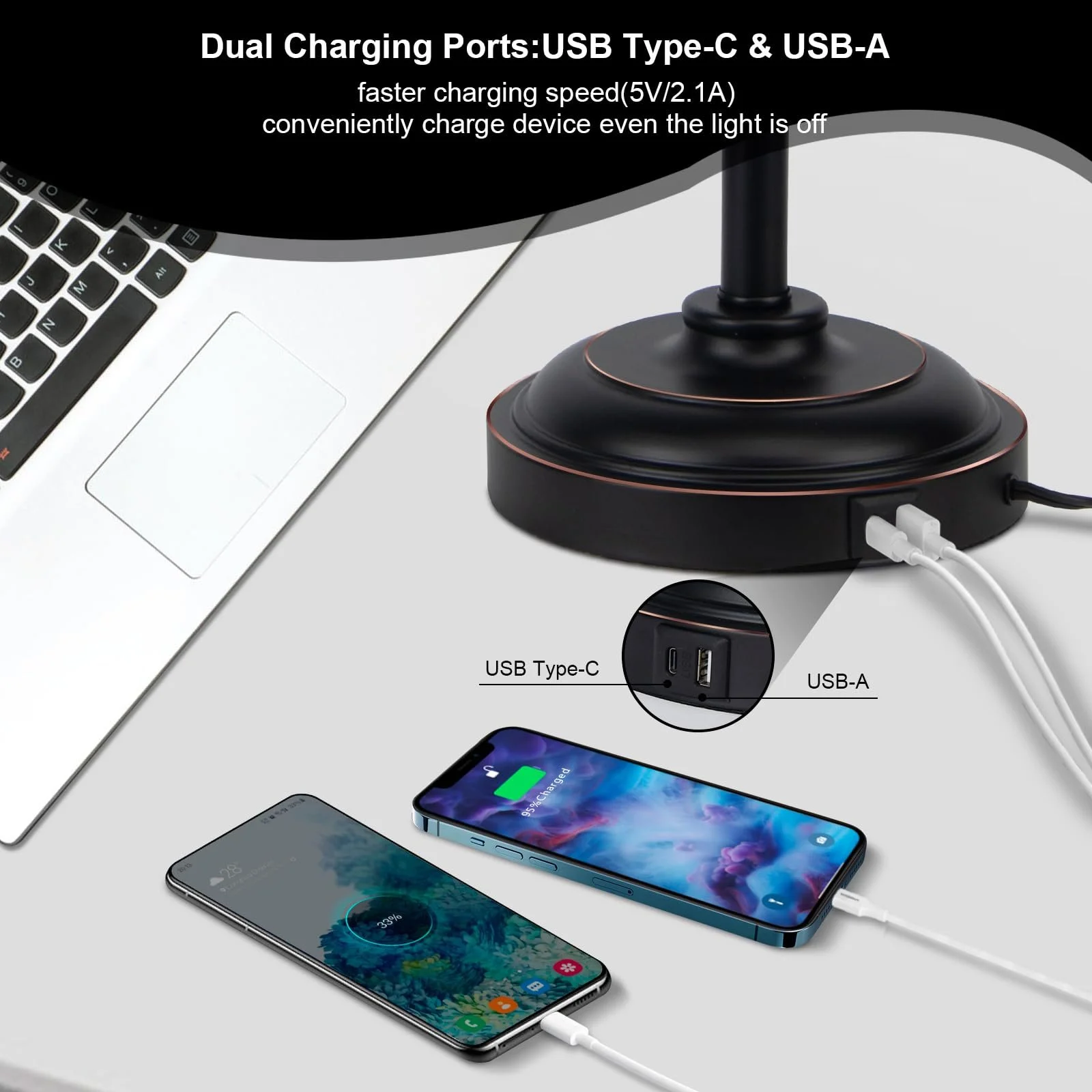 Настільна лампа Industrial Desk Lamp 2 Pack Black Metal 2 USB Charging Ports Adjustable Head, фото №3