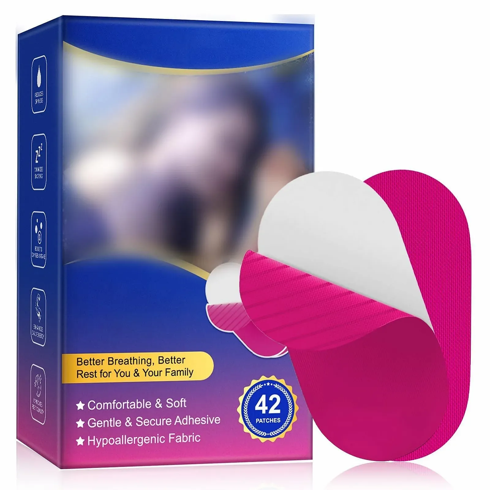 Смужки для рота для сну 42 шт., проти хропіння, гіпоалергенні, м'який клей, розвивають звичку дихати носом, фото №1 Смужки для рота для сну 42 шт., проти хропіння, гіпоалергенні, м'який клей, розвивають звичку дихати носом, фото №1