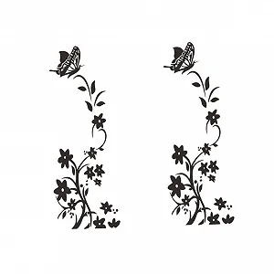 Наклейки на холодильник та стіни Квіти ПВХ 2 шт. Чорні - Фото 1