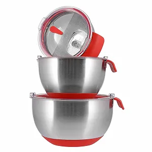 Набор мисок для смешивания GRÄWE Blikon 3 предмета из нержавеющей стали с крышками и нескользящим основанием, 1 л, 2 л, 4 л synthetic.ua - Фото 1
