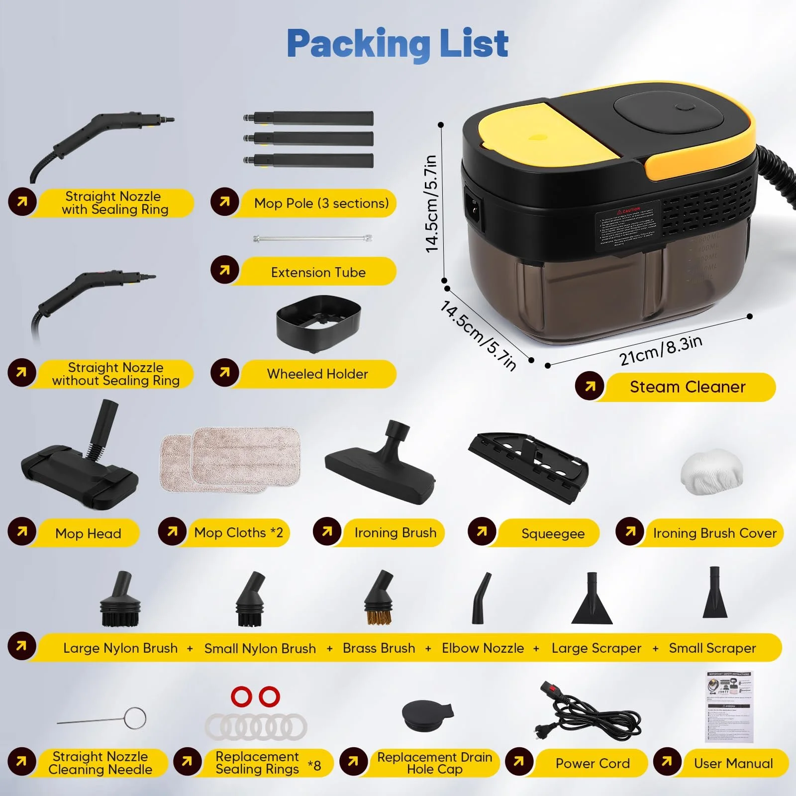 Пароочисник 2500W 1.6L 10 секунд нагрівання 3 рівні регулювання з аксесуарами, фото №2 Пароочисник 2500W 1.6L 10 секунд нагрівання 3 рівні регулювання з аксесуарами, фото №2