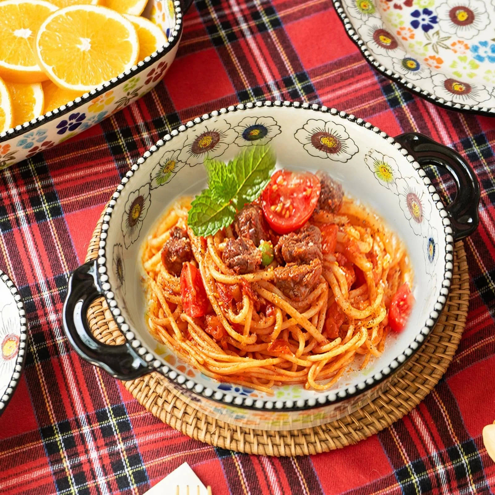 Форма для запекания керамическая круглая 880 мл 24 x 24 x 6 см цветная с ручкой, фото №6