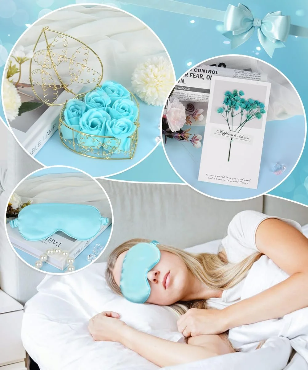 Подарунковий набір Акрилова табличка, Мило-квітка, Ароматична свічка, Сіль для ванн, Маска для сну Синій, фото №3