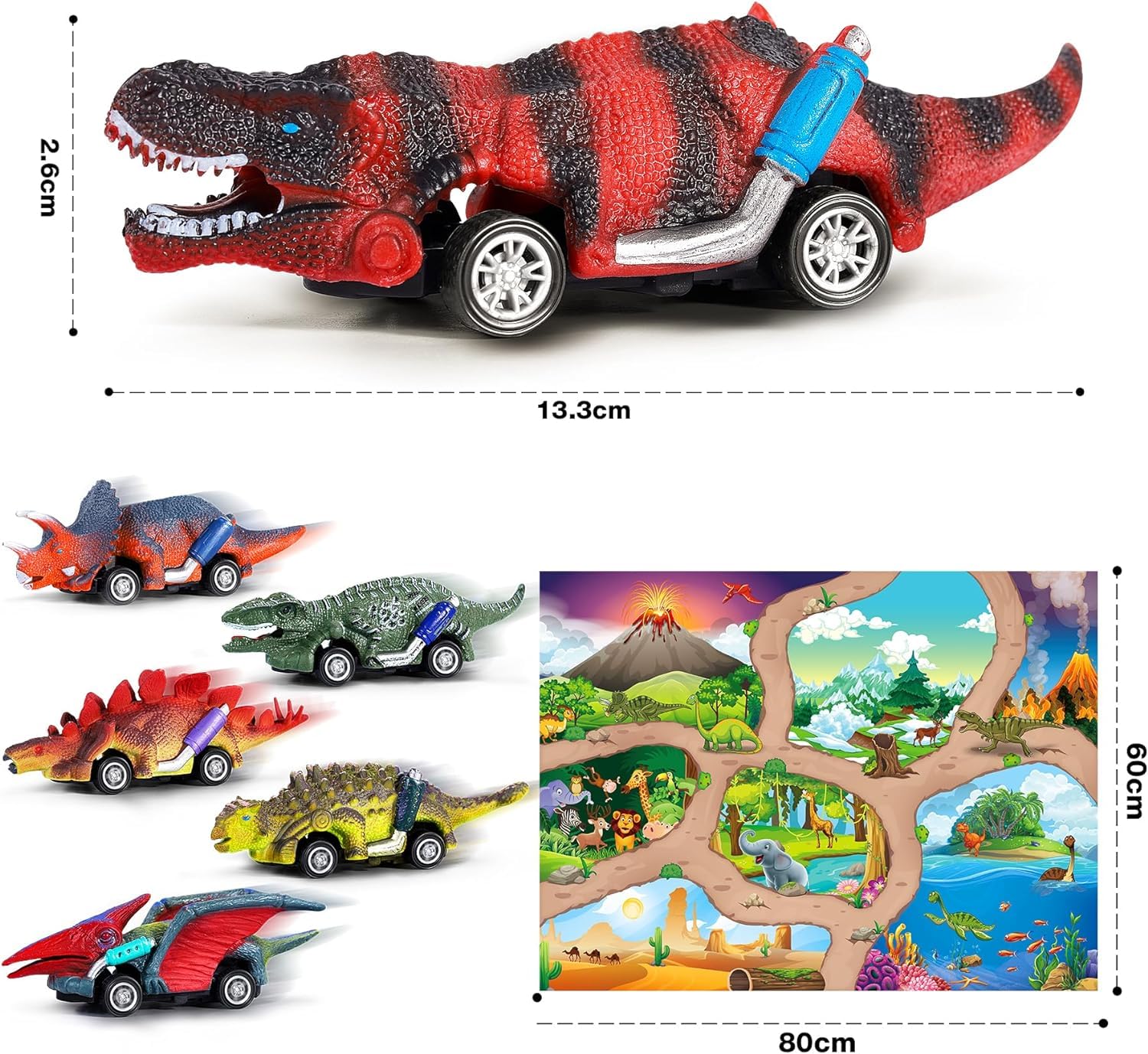 Іграшка Jojoin Dino Toy - іграшкова машина з динозаврами 6 шт. з ігровим килимком, фото №5