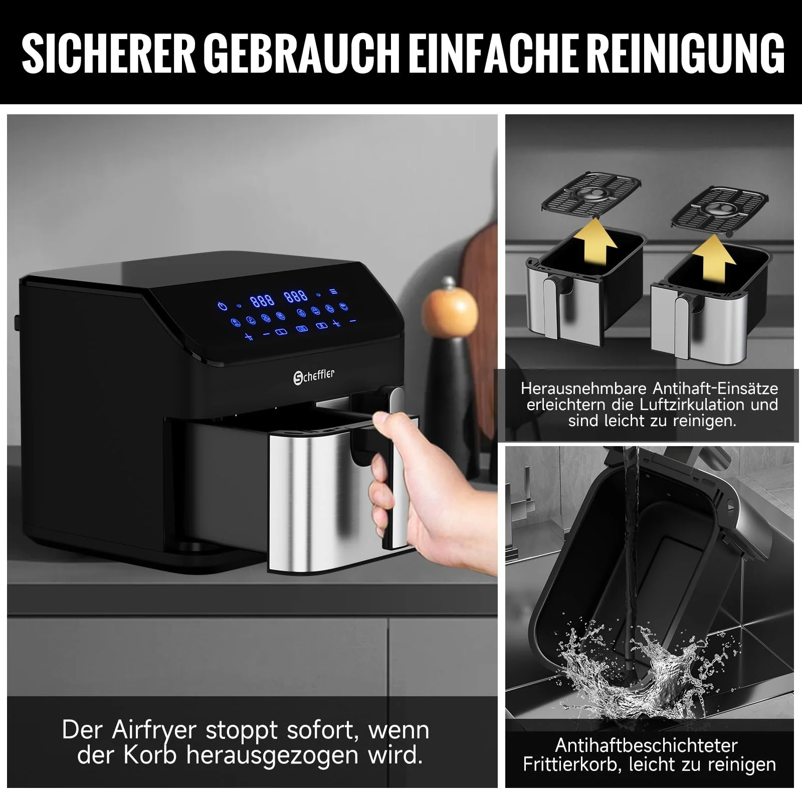 Мультипіч Scheffler 2 камери 9 л (2 x 4.5 л) 2000 Вт Dual Cook & Sync Finish 8 програм Сенсорний екран XXL, фото №6 Мультипіч Scheffler 2 камери 9 л (2 x 4.5 л) 2000 Вт Dual Cook & Sync Finish 8 програм Сенсорний екран XXL, фото №6