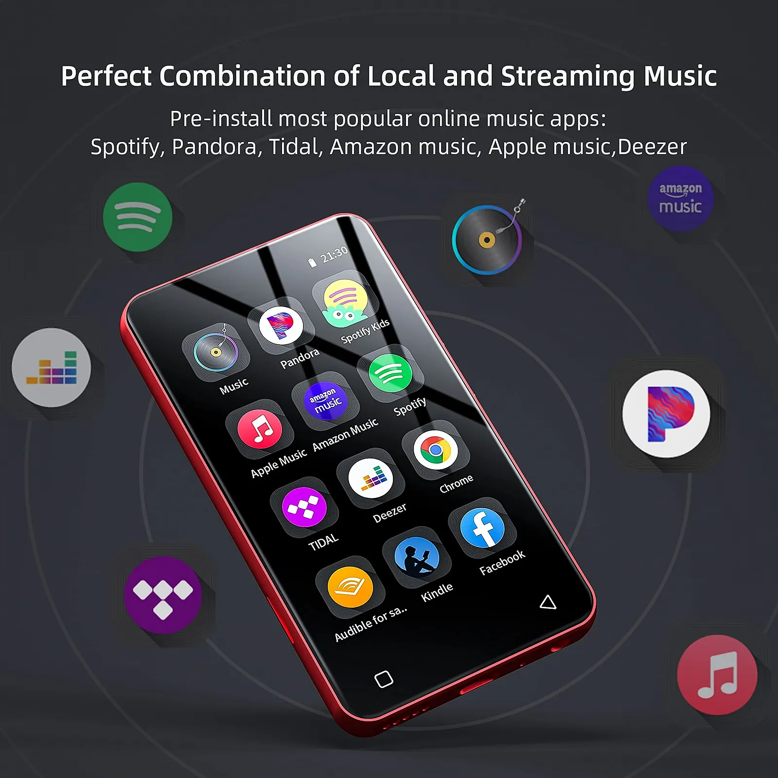 MP4 MP3 Плеер INNIOASIS G1 с Bluetooth и WiFi, 4-дюймовым сенсорным экраном, красный, фото №2