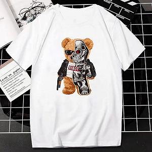 Футболка мужская с принтом мишка-терминатор SW1006 цвет белый размер S/M - Фото 1