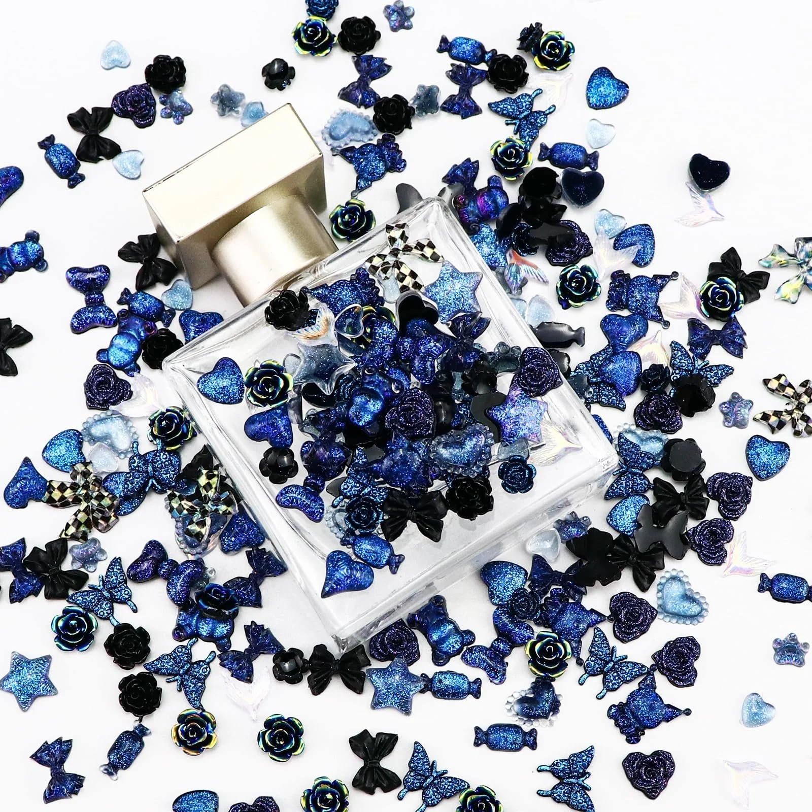 3D Украшения для ногтей Сердце Звезда Бантик Цветок Медведь Черные украшения для акриловых ногтей Каваи Y2K для маникюра Изготовление ювелирных изделий 320 шт, фото №4