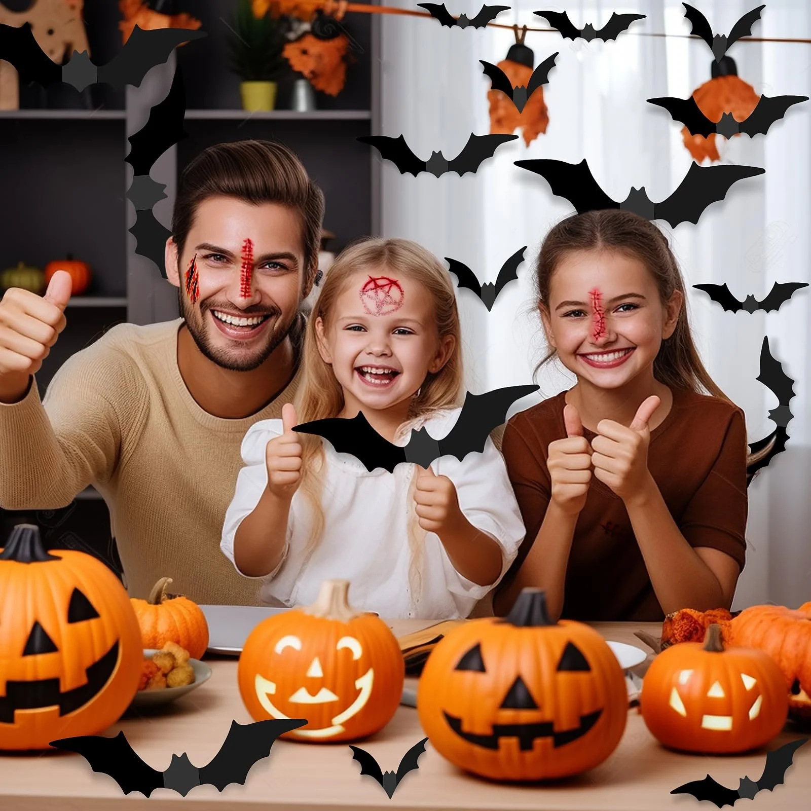Наклейки на стіну Декоративні кажани Хелловін 120 шт. 4 розміри 3D PVC Чорний, фото №5
