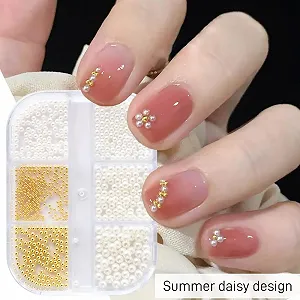 Бисер для дизайна ногтей, 2 коробки, микроикра, белый, бежевый, мини-бусины, золотой synthetic.ua - Фото 1