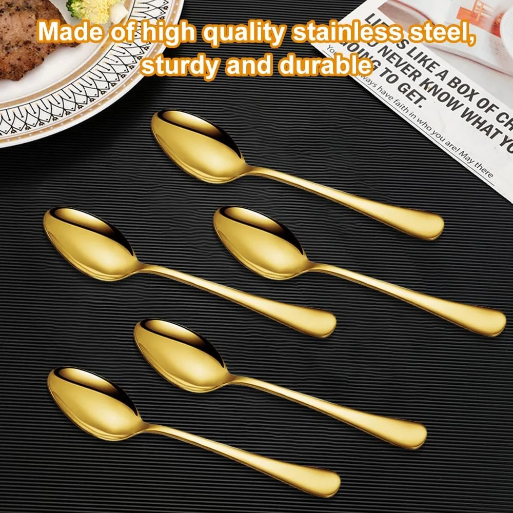 Ложка для кави з нержавіючої сталі, 13.6 см, золота, набір 12 штук, фото №3