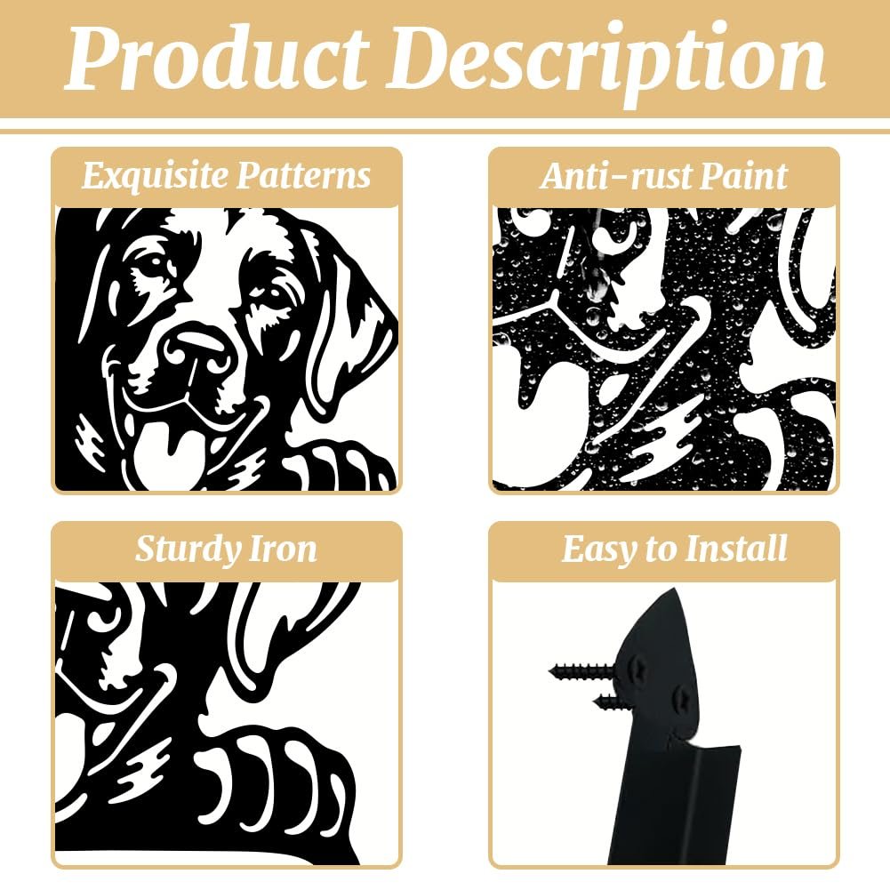 Гак для рослин peacoblue 29.5 x 38.6 см металевий настінний (Голова лабрадора) Чорний, фото №3