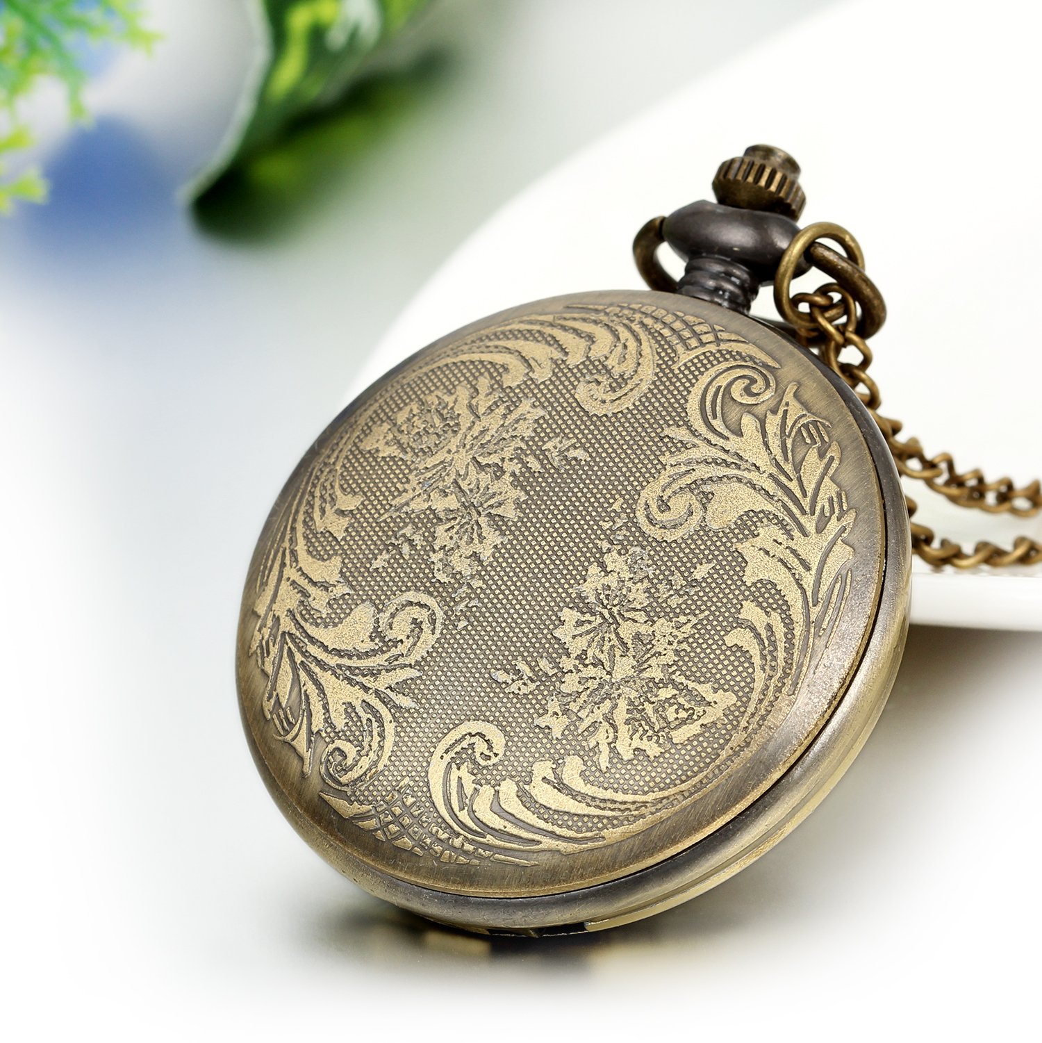 Карманные часы JewelryWe Father's Day Gift Pocket Watch Men's Retro Royal Flush / Compass / Flowers / Bell / Motorcycle Chain Watch Аналоговые Кварцевые Подвеска с Цепочкой Ожерелье Бронзовый Подарок для Мужчин, фото №4