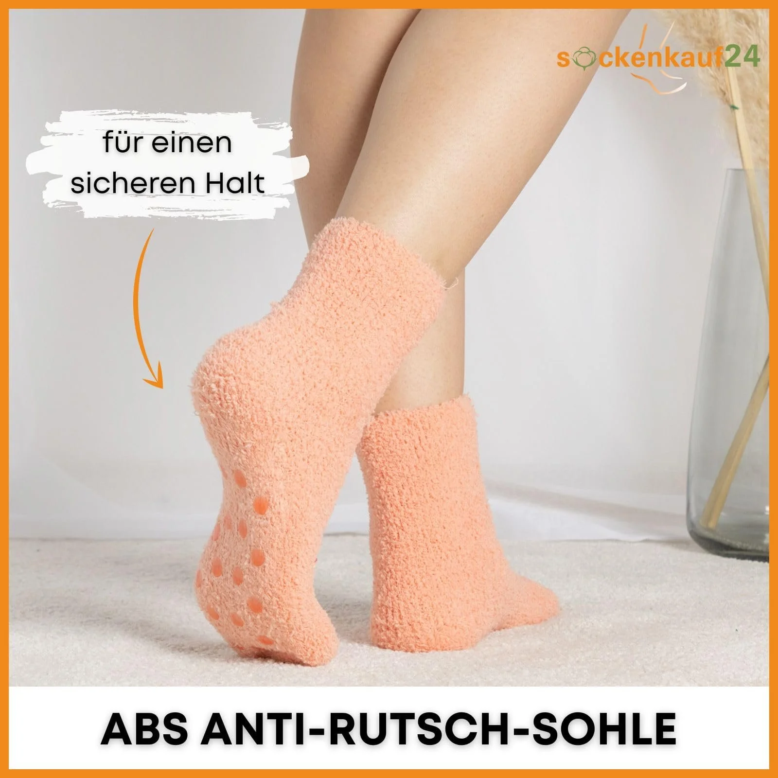 Носки с ABS sockenkauf24 Теплые Нескользящие Женские Носки-Стопперы (6 пар) Пушистые Теплые Зимние Носки Плюшевые Носки, фото №2