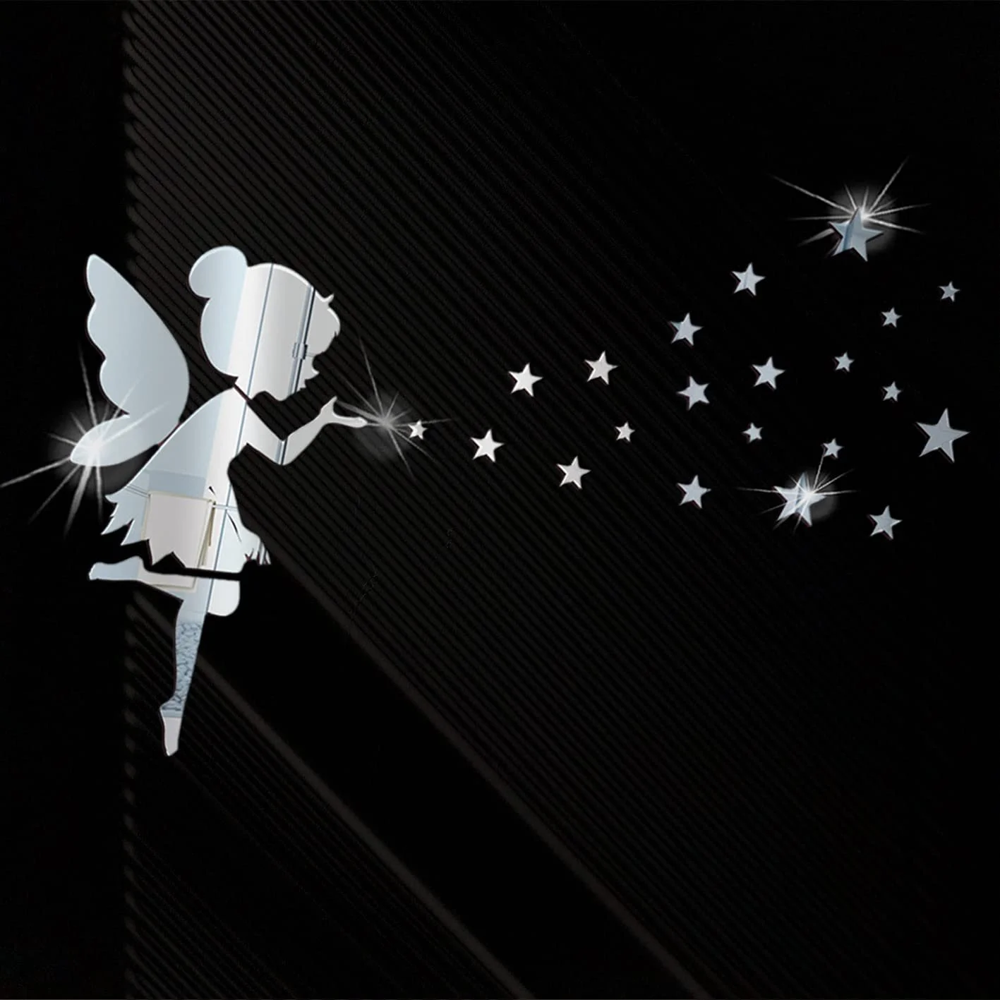 Наклейки на стіну Dreamark Mirror Fairy Girl Star 3D DIY Removable Silver, фото №4 Наклейки на стіну Dreamark Mirror Fairy Girl Star 3D DIY Removable Silver, фото №4