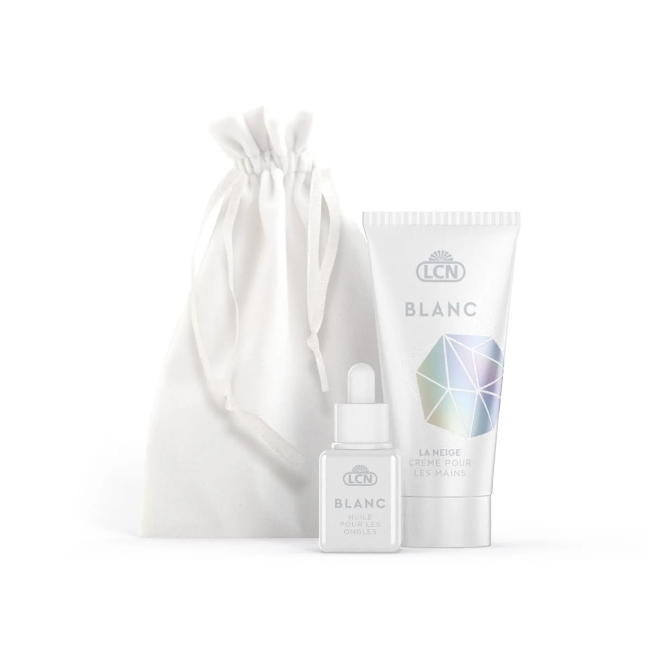Набір для краси: крем для рук LCN Blanc Christmas, олія для нігтів та оксамитовий мішечок, фото №1