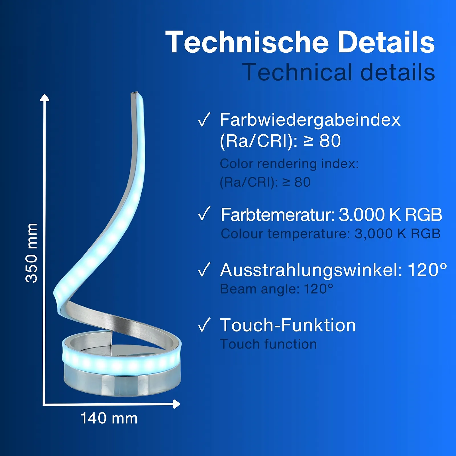 Настільна лампа REV SNAKE Акумуляторна Бездротова RGB Сенсорна Диммована Срібляста, фото №4