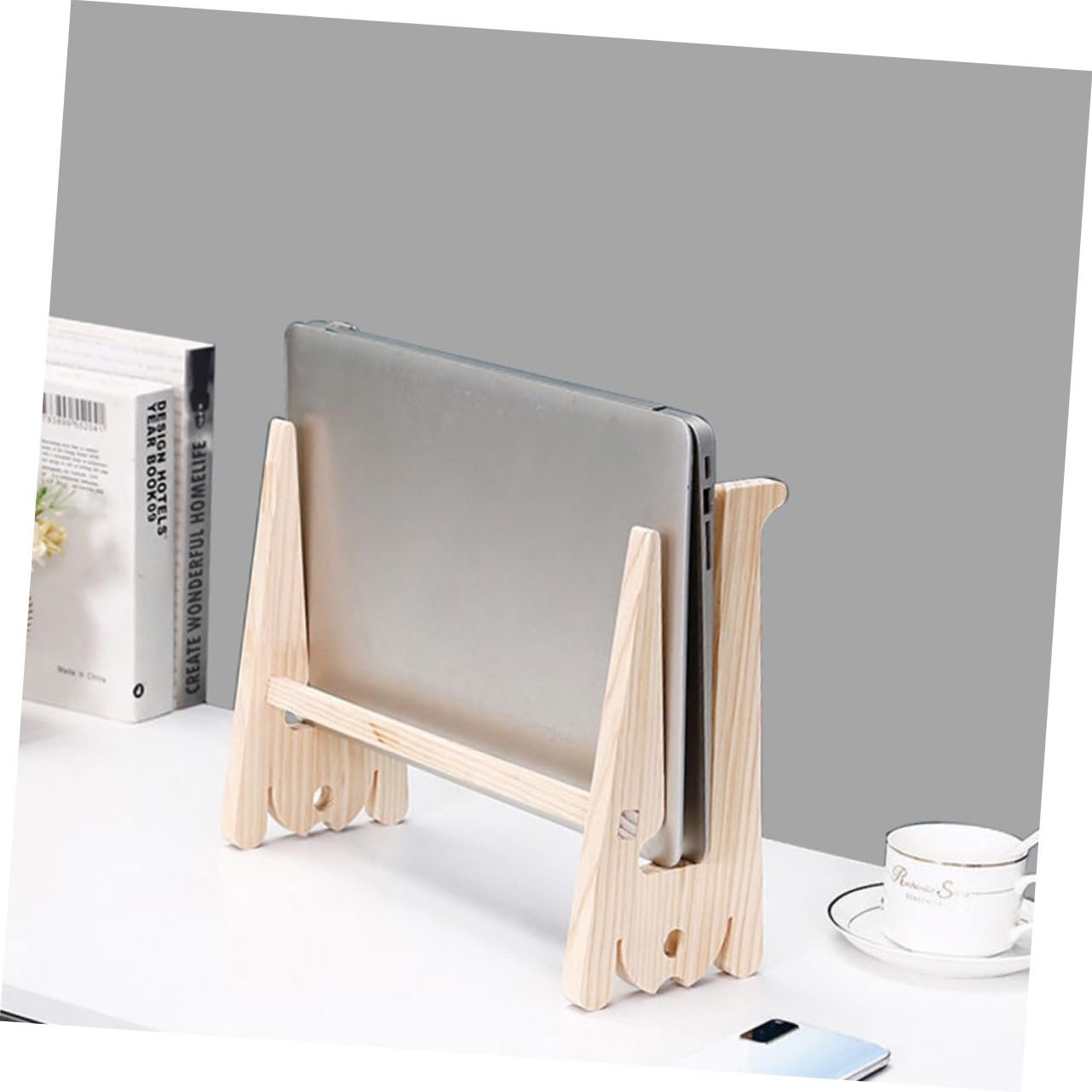 Підставка для ноутбука дерев'яна Veemoon, ергономічна, з функцією розсіювання тепла, стабільна, компактна, подвійна настільна, фото №7