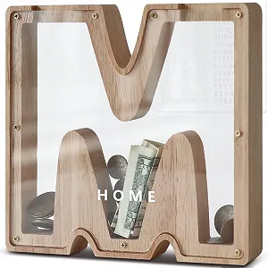 Скарбничка дерев'яна у формі літери M з прозорим вікном - Фото 1