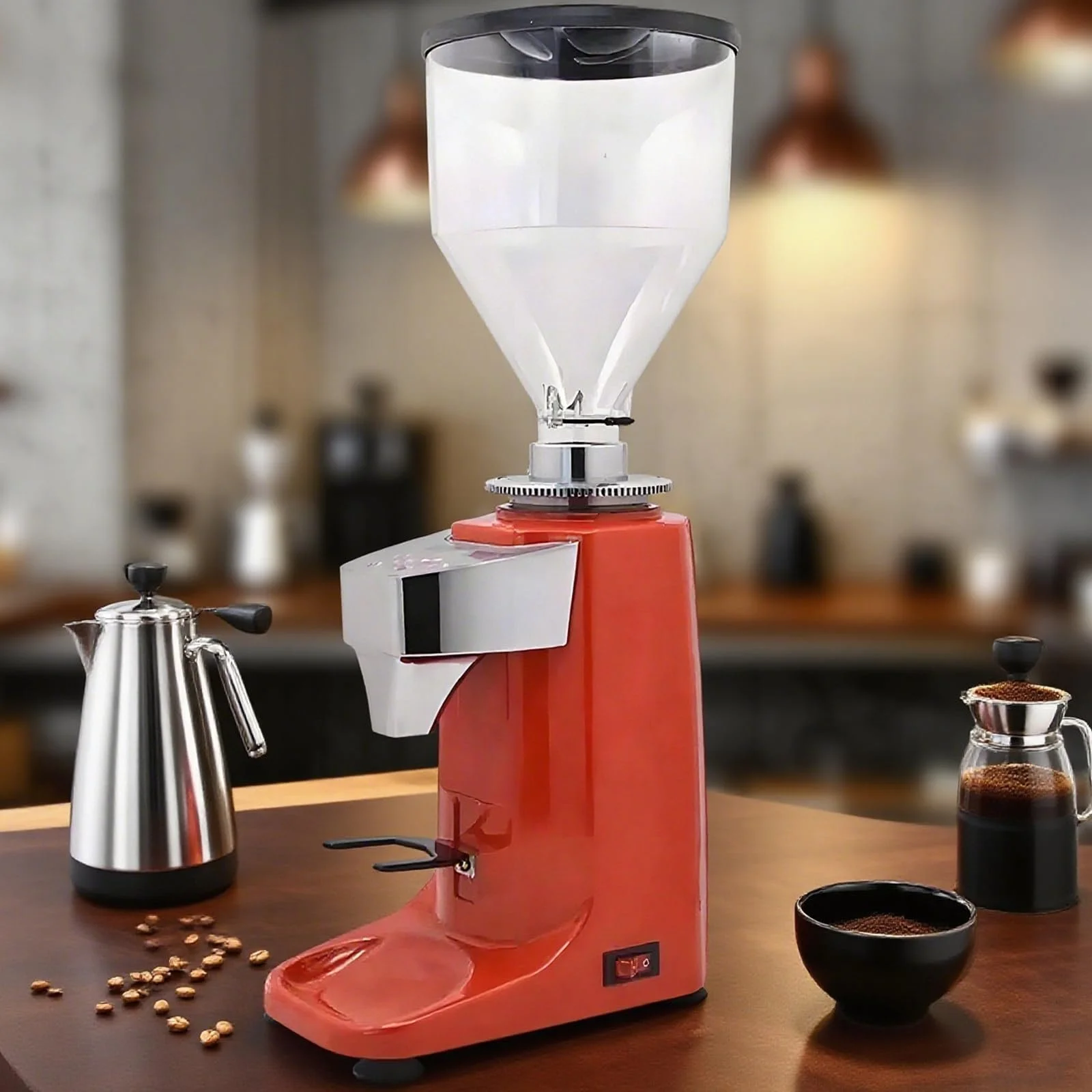 Електрична кавомолка Red з 19 налаштуваннями помелу, регулюванням на одну/дві чашки, дисплеєм температури та таймером, фото №1