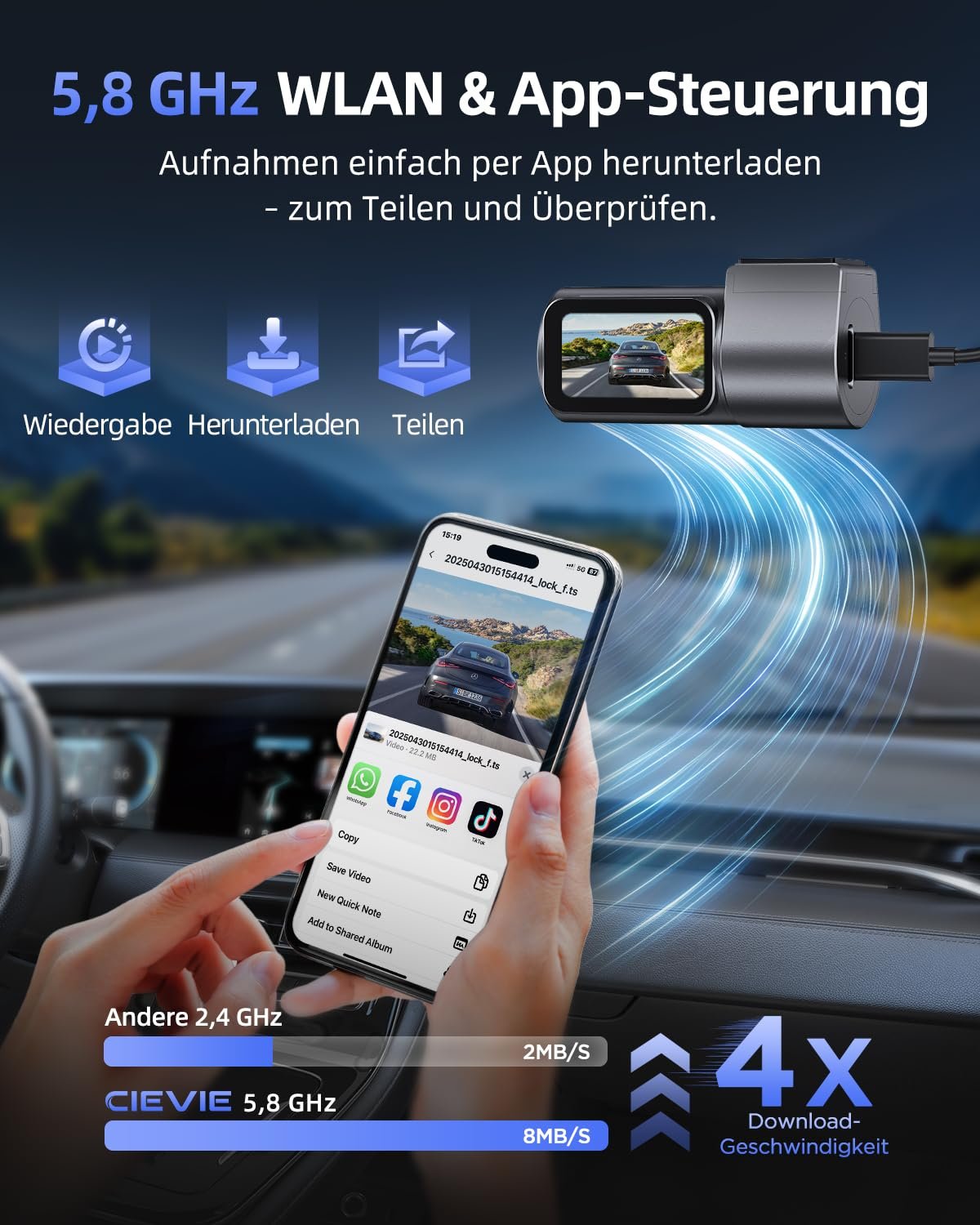 Відеореєстратор CIEVIE 4K, 1.5" IPS дисплей, 5G WiFi, карта 64GB, поворот на 360, фото №5