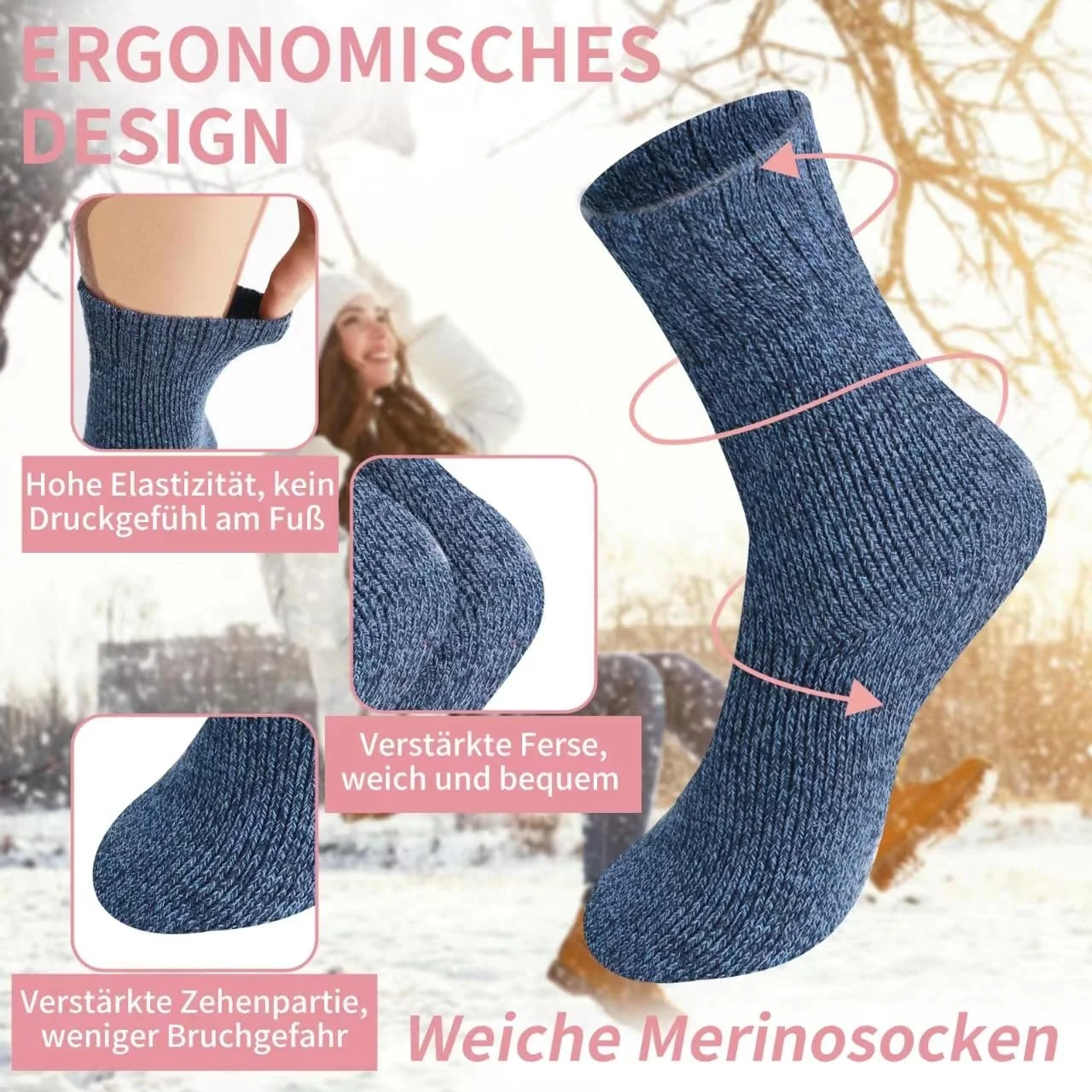 Термоноски Шерстяные носки Merino Теплые носки Женские Dike Термо Винтажные Зимние носки Вязаные носки Рождественские носки для женщин, фото №3