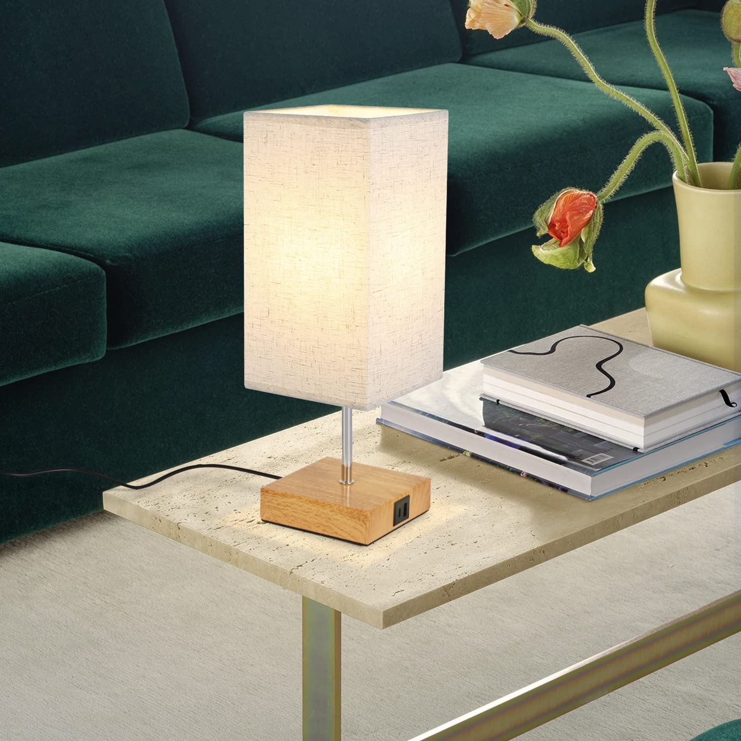 Настільна лампа Набір 2 шт Димерна USB Сенсорна E27 Тканинний абажур Ретро, фото №8