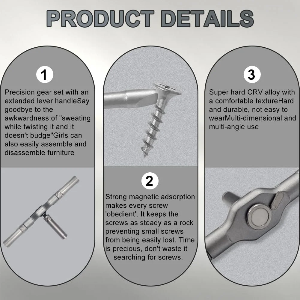 Набір магнітних реверсивних викруток 42-в-1 Т-подібна рукоятка 40 біт S2 сталь, фото №3