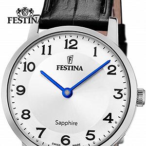Жіночий годинник Festina Swiss Made F20013/5 Сріблястий корпус з нержавіючої сталі Чорний шкіряний ремінець, Білий, Ремінець. synthetic.ua - Фото 1
