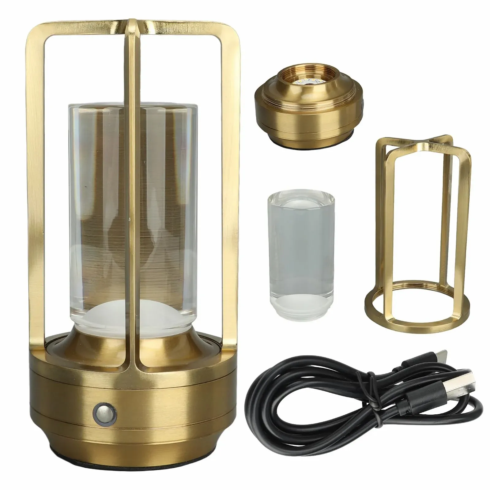 Настільна лампа металева бездротова 3 кольори димована LED акумуляторна сенсорна Золота, фото №9