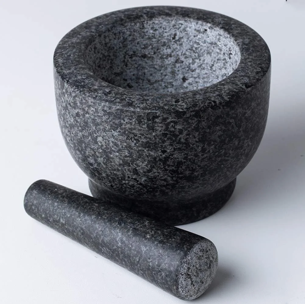 Ступка с пестиком Гранитный набор для измельчения, растирания и дробления, идеально подходит для сальсы, песто, гуакамоле, черный, фото №3