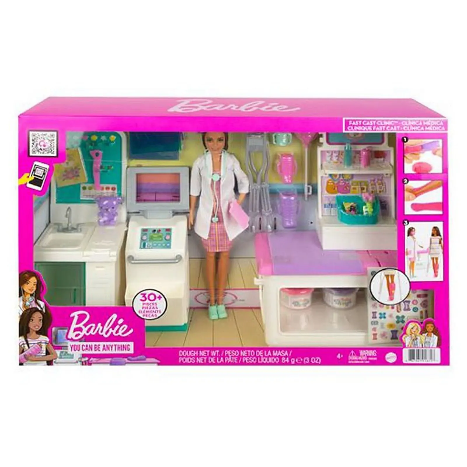 Кукла Barbie Doctor 12-in/30.40-cm каштановые волосы пышная фигура врачебный халат платье с принтом стетоскоп, фото №6