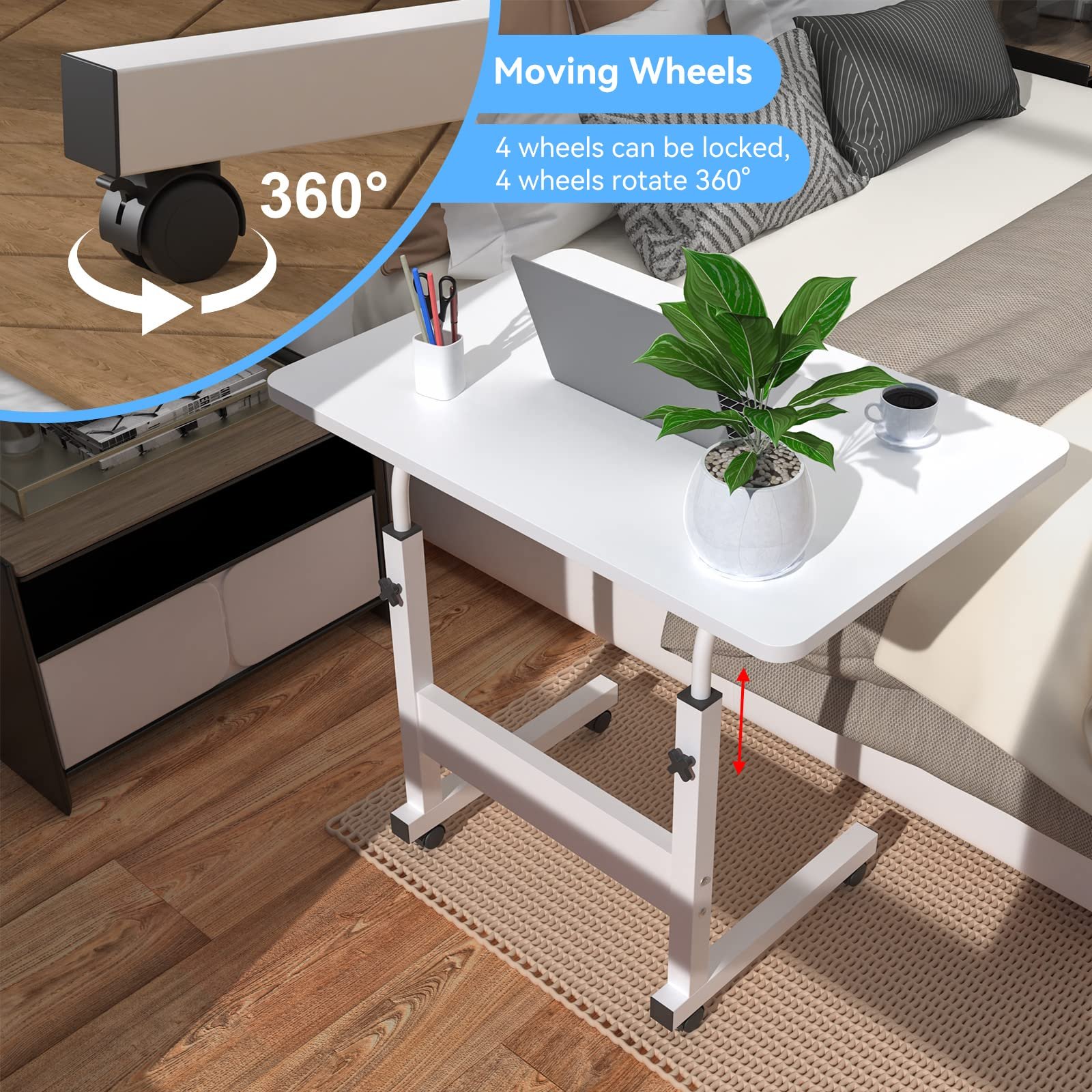 Столик для ноутбука на колесиках 60 x 40 см, регулируемая высота 69-90 см, фото №5